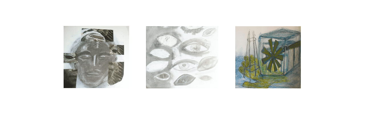 abstract artworks, face tear, eyes, hand, fan